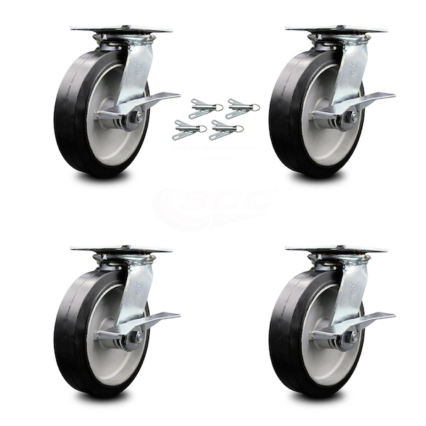 Service Caster 8 Inch Rubber on Aluminum Caster Set with Ball Bearings and Brakes/Swivel Locks SCC-35S820-RAB-SLB-BSL-4 - main